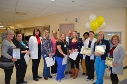 hospital staff in lobby